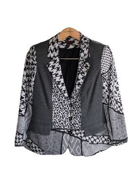 Simon Chang Blazer Jacket Black and White Leopard Cheetah Print Womens Size 14